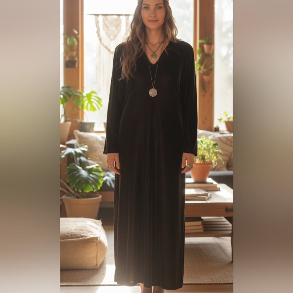 Vintage La Senza Brown Velvet Maxi Dress Size L